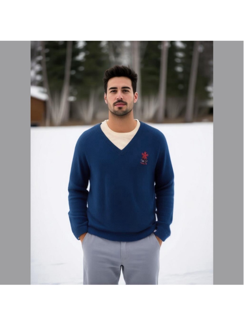 vintage Olympics Navy Blue V-neck Sweater Calgary 1988 size XL